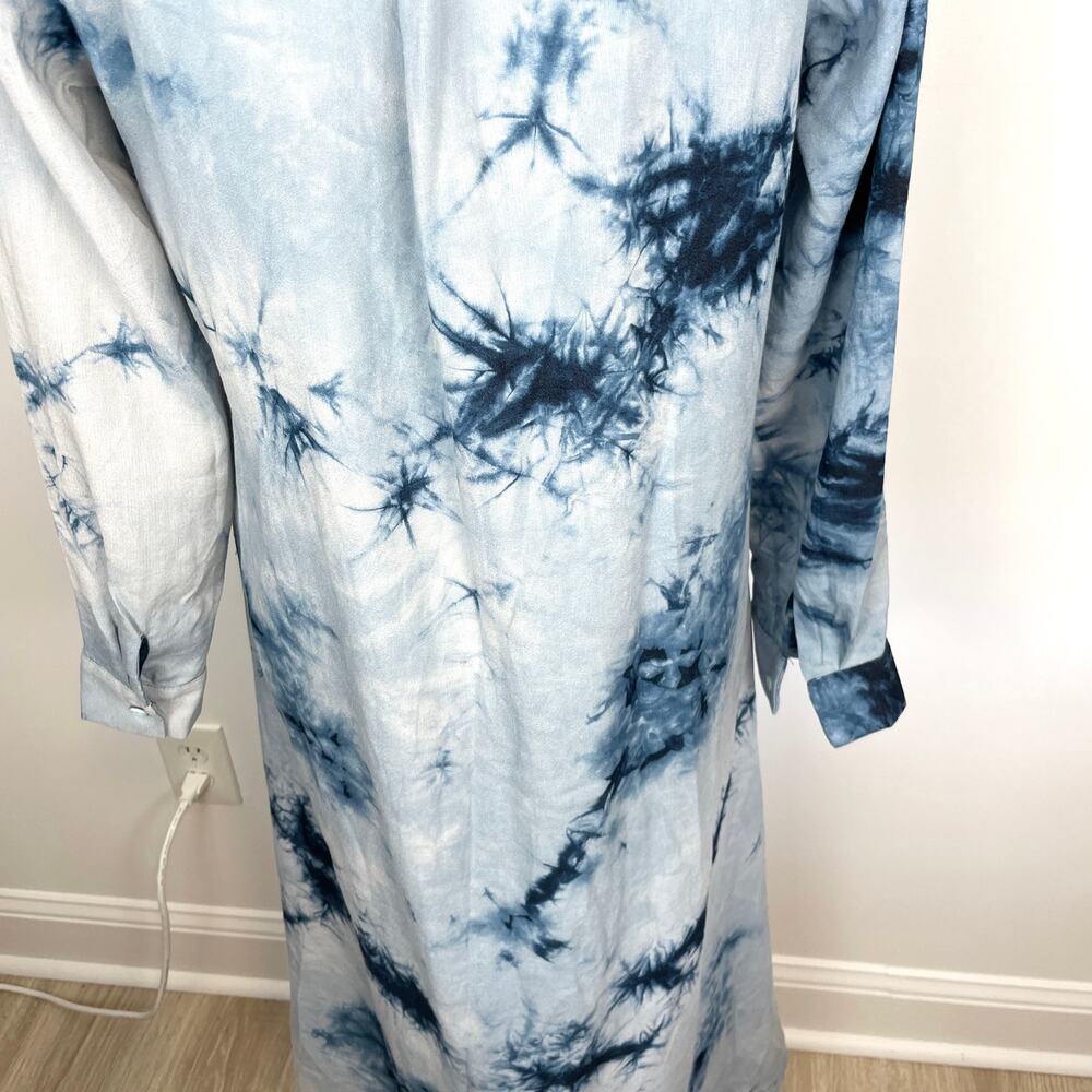 EPIK Tie Dye Linen Long Sleeve Button Front Maxi Dress In Blue Size Large New - Picture 10 of 14